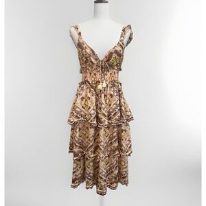 Cleobella Stella Ankle Dress Multi Geo Print M‎ Floral Brown Ruffle Boho Hippie
